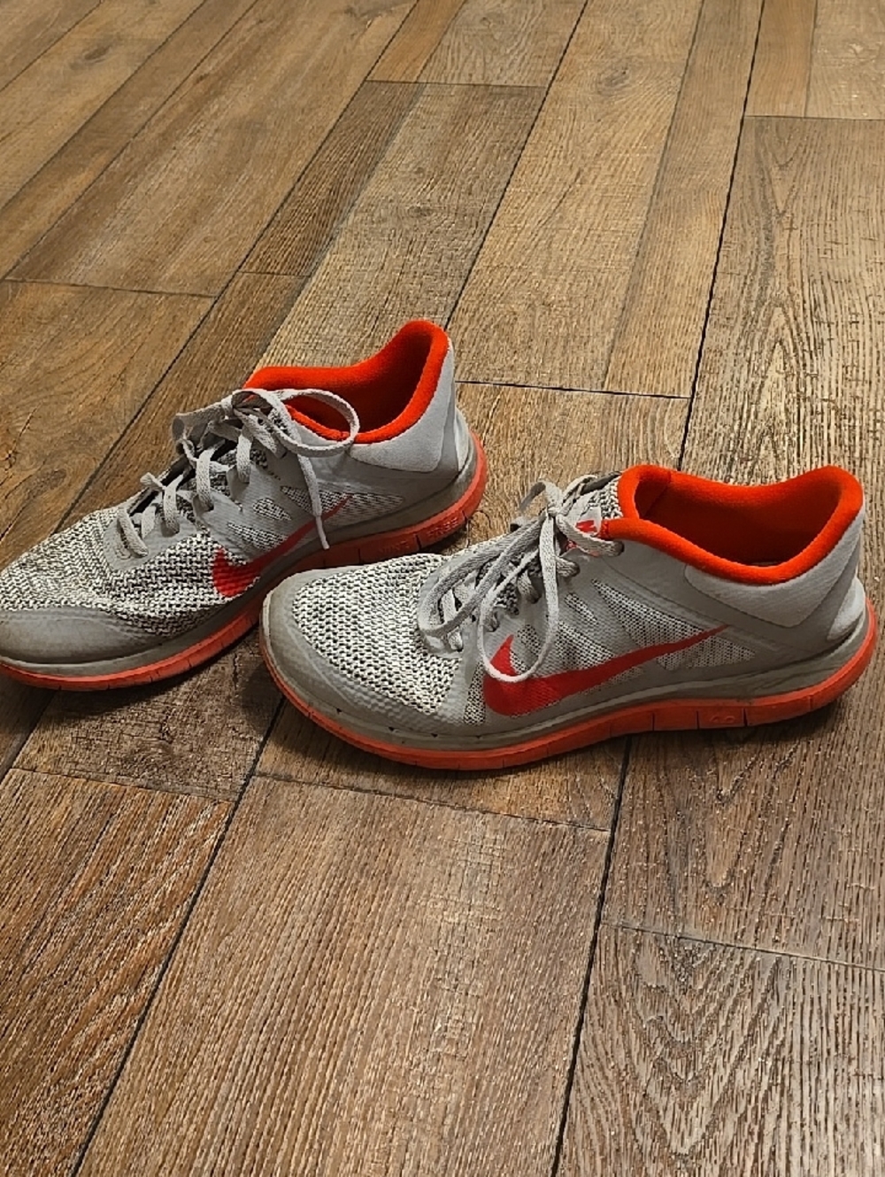 Nike Free Light Gray and Red Athletic Sneakers